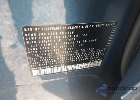 2018 Volkswagen Tiguan 2.0T Se/2.0T Sel из США, поврежденный, VIN 3VV2B7AX2JM124116